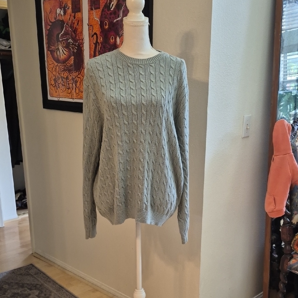 Brandy Melville Gray Turquoise Cable Knit Pullover Sweater